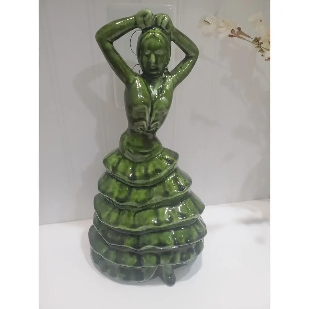 Rico Tomaso Prints And Vintage Green Glazed Chalkware Flamenco